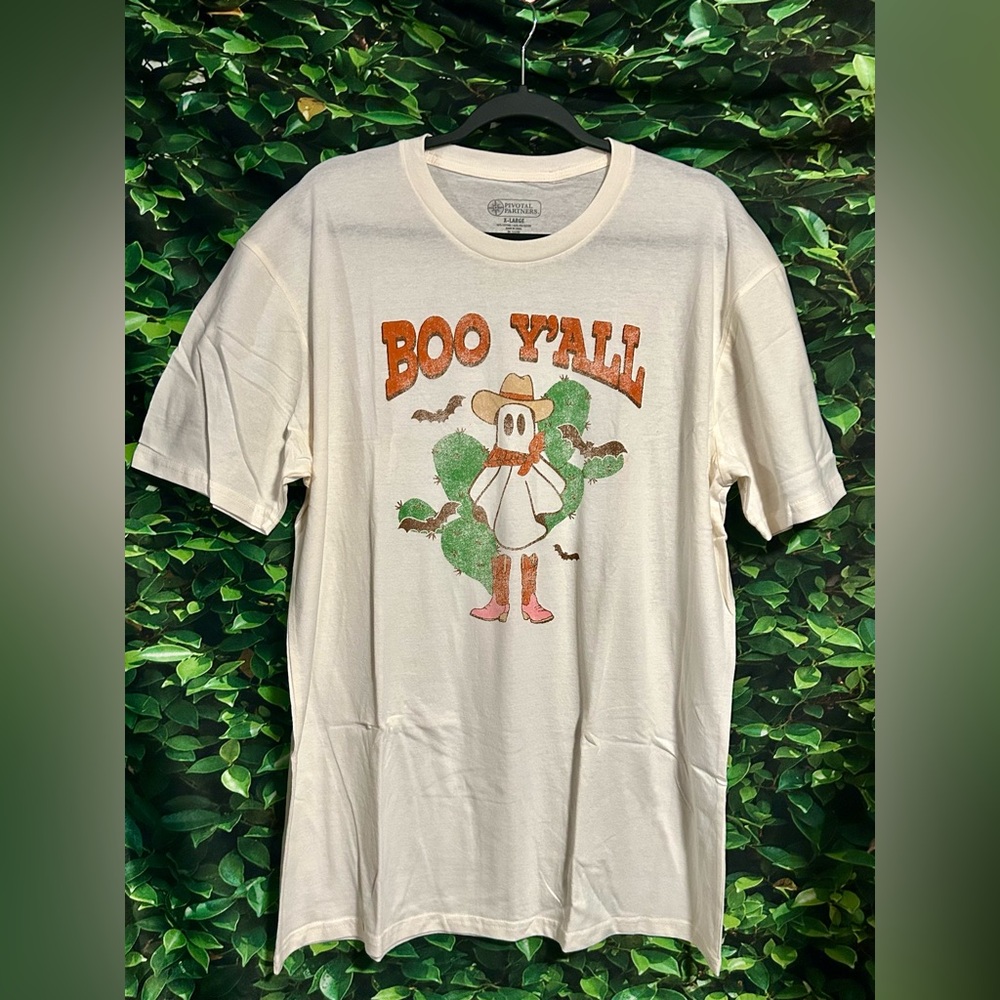 Boo Y’ALL Halloween T Shirt Ivory Western Womens XL New
